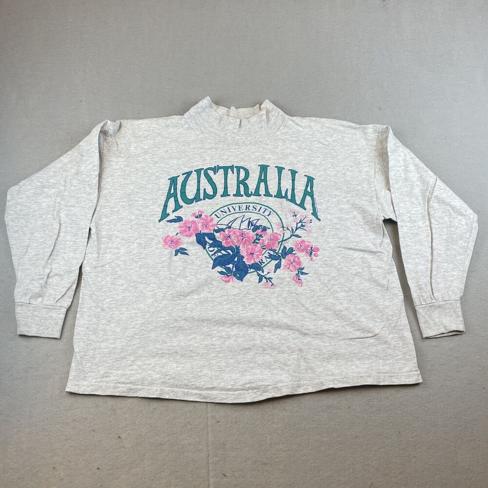Vintage Australia University Mock Neck T Shirt Sz One Size Single Stitch
